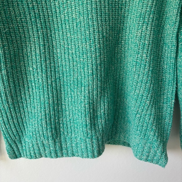 WoolOvers Lambswool Chunky Knit Mock Neck Sweater Green Pullover Ribbed - Picture 4 of 7